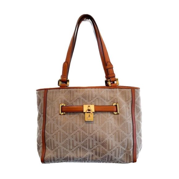 RALPH LAUREN Signature Khaki/Tan Jacquard Triple Compartment Tote MSRP $228 - Picture 1 of 7
